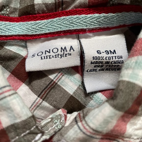 SONOMA lifestyle Baby Boy's Short Sleeve Button Down Shirt Size 6-9 Months Plaid - Picture 2 of 5